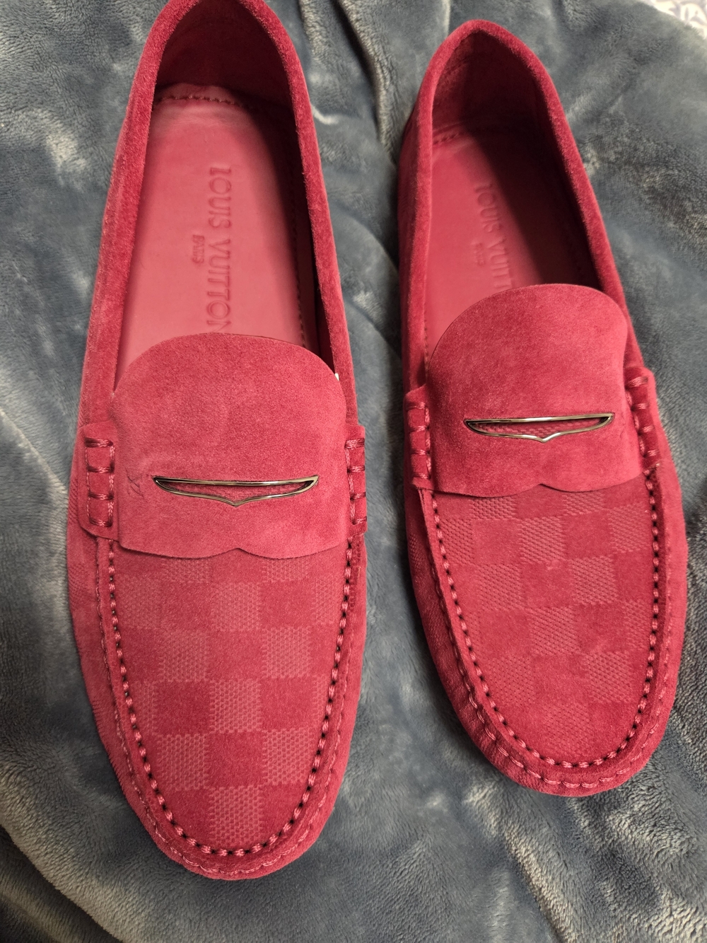Louis Vuitton Men’s Suede Loafers in Deep Raspberry - Picture 2 of 5